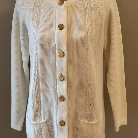 Vintage 70s Acrylic ivory cardigan size medium - Picture 4 of 12